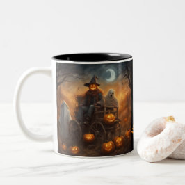 Caneca De Café Em Dois Tons Passeio de feno assombrado encontra espantalho sem