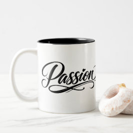 Caneca De Café Em Dois Tons Passion Script | Tipografia Minimalista Elegante