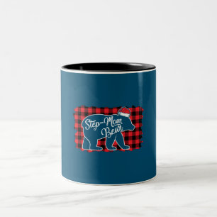 Caneca De Café Em Dois Tons Passo Natal Mamãe Ursa Xadrez Vermelha de Natal Bu