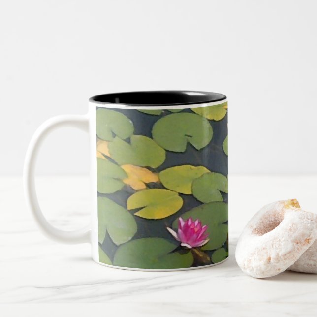 Caneca De Café Em Dois Tons Pasta de Flores de Lily de Água (Com Donut)
