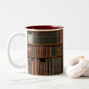 Caneca De Café Em Dois Tons Pasta de Livros Antigos