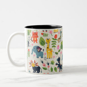 Caneca De Café Em Dois Tons Pasta Folha de Folha da Selva Animal