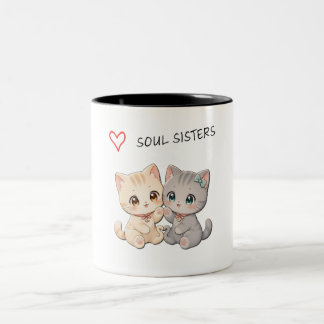 Caneca De Café Em Dois Tons Pastel Cat Soul Sisters – Best Sister Gift