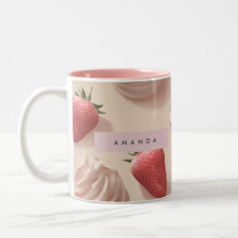 Caneca De Café Em Dois Tons Pastel de Creme de Morango Agradável e Bonito Pers