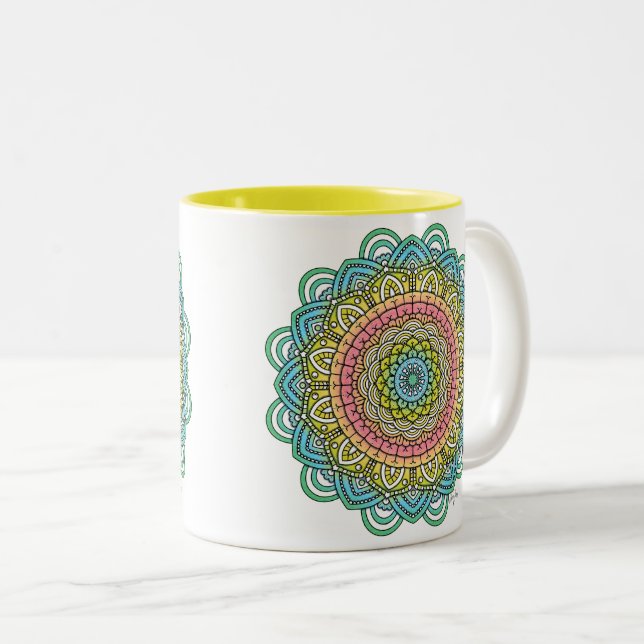 Caneca De Café Em Dois Tons Pastel Defleur Mandala (Frente Esquerda)