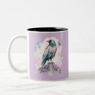 Caneca De Café Em Dois Tons Pastel e Corvo Preto Divertido Assustador Hallowee