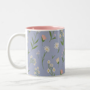 Caneca De Café Em Dois Tons Pastel Floral Mug - Delicar Blossomas na Lavanda