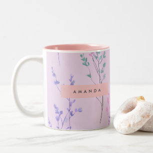 Caneca De Café Em Dois Tons Pastel Floral Personalizado, Elegante