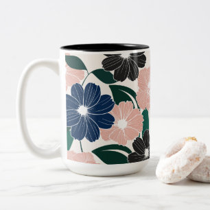 Caneca De Café Em Dois Tons Pastel Moderno e Flor Escuro