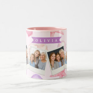 Caneca De Café Em Dois Tons Pastel Personalizado Concha Marinha Costeira Nome