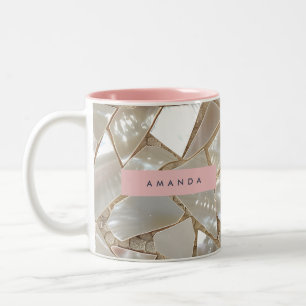 Caneca De Café Em Dois Tons Pastel Personalizado de Mosaico de Pérola Elegante
