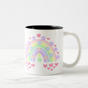 Caneca De Café Em Dois Tons Pastel Rainbow Hearts Dog Paw Prints