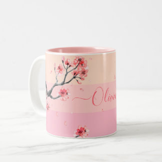 Caneca De Café Em Dois Tons Pastel rosa-cereja florir Mug