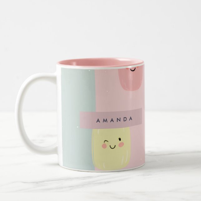 Caneca De Café Em Dois Tons Pastel Sorrindo Personalizado Sweets Kawaii (Esquerda)