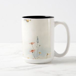 Caneca De Café Em Dois Tons Pastel Watercolor Flores e Borboletas