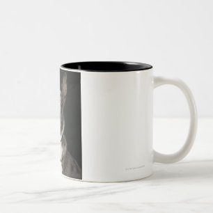 Caneca De Café Em Dois Tons Pastor australiano cinzento e branco com chicote