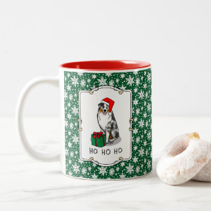 Caneca De Café Em Dois Tons Pastor australiano de Natal (bronzeado azul com 1)