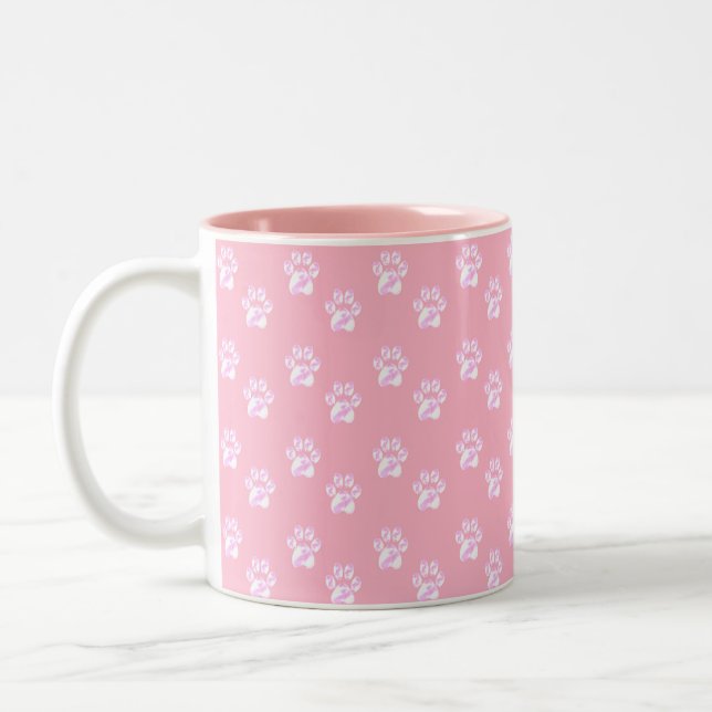 Caneca De Café Em Dois Tons Patas brancas fofas em rosa (Esquerda)