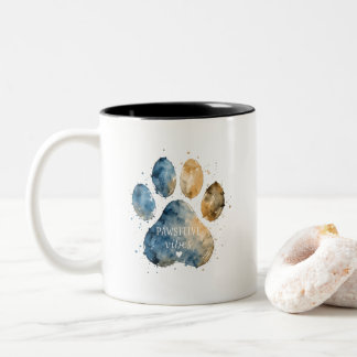 Caneca De Café Em Dois Tons Patas com Vibrações Positivas em Aquarela