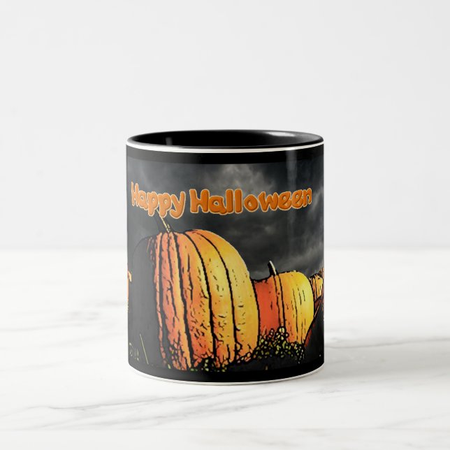 Caneca De Café Em Dois Tons Patch da abóbora do Halloween (Centro)