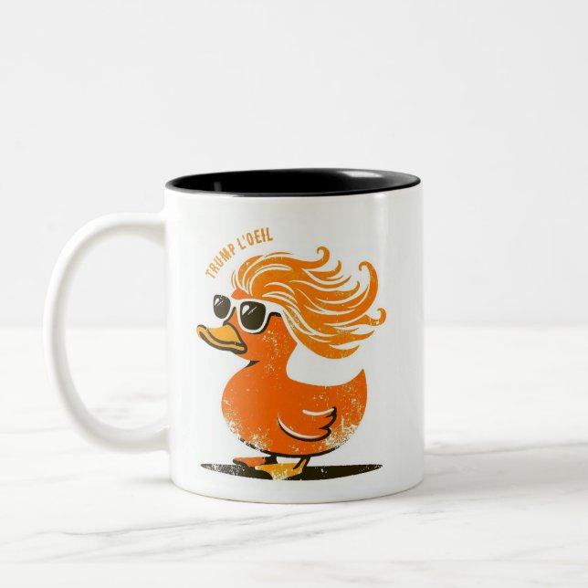 Caneca De Café Em Dois Tons Pato com peruca laranja e óculos Trump l'oeil (Esquerda)