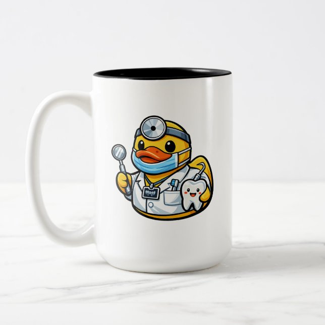 Caneca De Café Em Dois Tons Pato de Borracha Dentista (Esquerda)