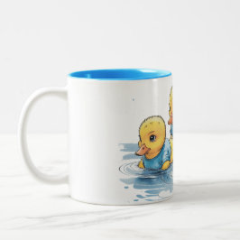 Caneca De Café Em Dois Tons Pato de borracha em branco com vestuário azul