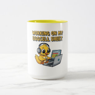 Caneca De Café Em Dois Tons Pato de desenho animado fofo trabalhando em laptop