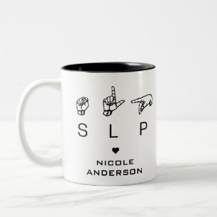 Caneca De Café Em Dois Tons Patologista de Linguagem SLP ASL Personalizado