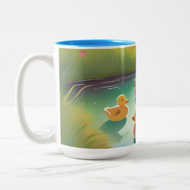 Caneca De Café Em Dois Tons Patos bebês na lagoa (Esquerda)