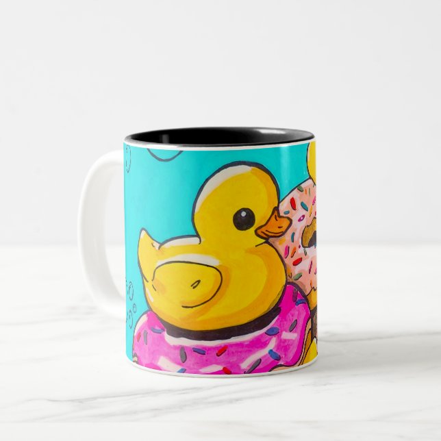 Caneca De Café Em Dois Tons Patos e Rosquinhas (Frente Esquerda)