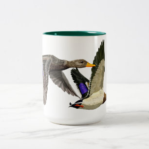 Caneca De Café Em Dois Tons Patos-reais em voo