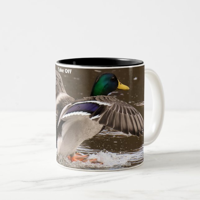 Caneca De Café Em Dois Tons Patos Silvestres em Voo (Frente Esquerda)