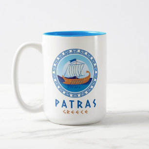 Caneca De Café Em Dois Tons Patras, Grécia Desenho de Navio Grego