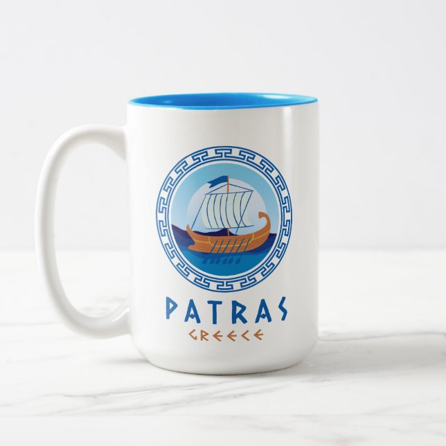 Caneca De Café Em Dois Tons Patras, Grécia Desenho de Navio Grego (Esquerda)