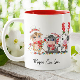 Caneca De Café Em Dois Tons Pátria Fria 3 Vacas Vitelo Natal Santa Chapéu
