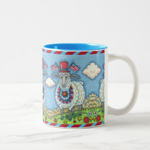 CANECA DE CAFÉ EM DOIS TONS PATRIÓTICO 4 DE JULHO DE OVINHA, ARTE FOLK ENGRA