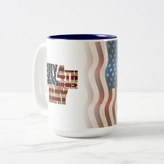 Caneca De Café Em Dois Tons Patriótico Design de Bandeira de 4 de julho (Frente Esquerda)
