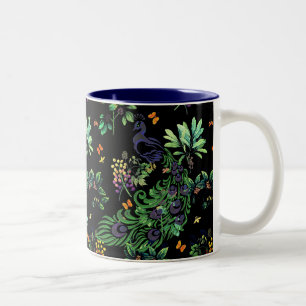 Caneca De Café Em Dois Tons Pavão Ornamentado e Floral Vintage