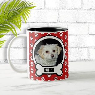 Caneca De Café Em Dois Tons Paw Imprime o Red Pet Photo Mug