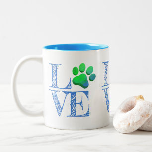 Caneca De Café Em Dois Tons Paw Print AMAVA Família Verde Azul Brincadeira