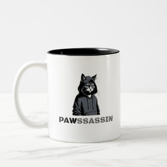 Caneca De Café Em Dois Tons PAWSSASSIN - Hood Cat Coffee Mug (Esquerda)