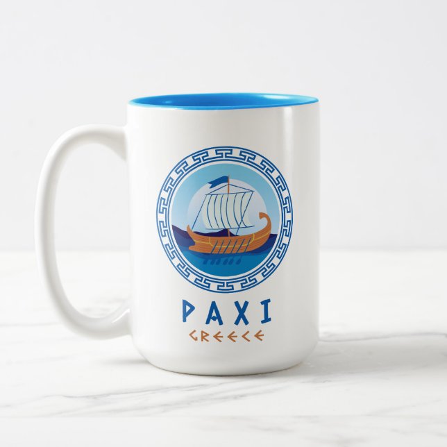 Caneca De Café Em Dois Tons Paxi, Grécia de navio grego Design (Esquerda)