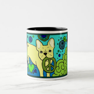 Caneca De Café Em Dois Tons Paz do buldogue francês