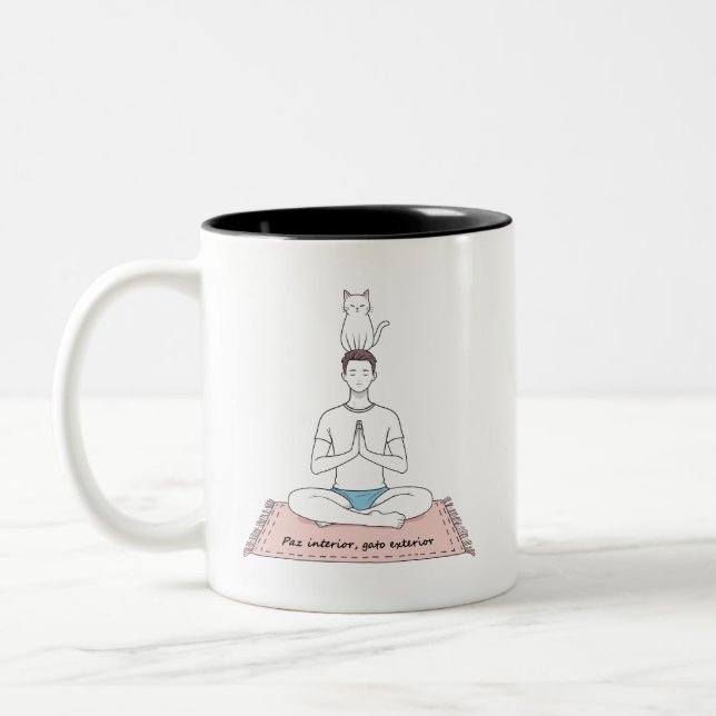Caneca De Café Em Dois Tons Paz Interior, Gato Exterior (Esquerda)