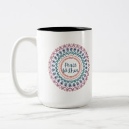 Caneca De Café Em Dois Tons Paz No Pastel Mandala