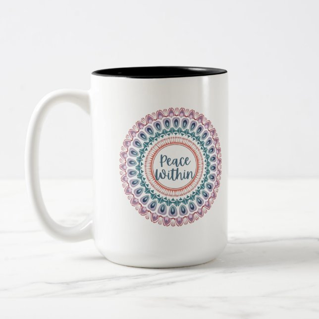 Caneca De Café Em Dois Tons Paz No Pastel Mandala (Esquerda)