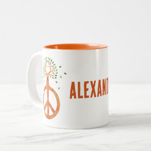 Caneca De Café Em Dois Tons Paz Para as Árvores - Poder da Flor Coração 1