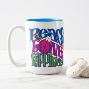 Caneca De Café Em Dois Tons Peace Love Hippieness 15oz