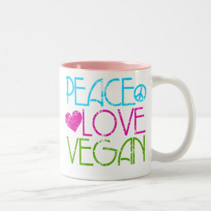 Caneca De Café Em Dois Tons . Peace.Love.Vegan.